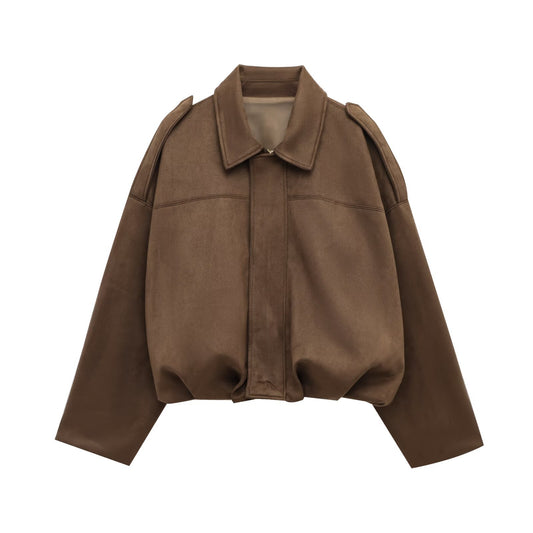 Women's Autumn Suede Texture Effect Pilot Clothing