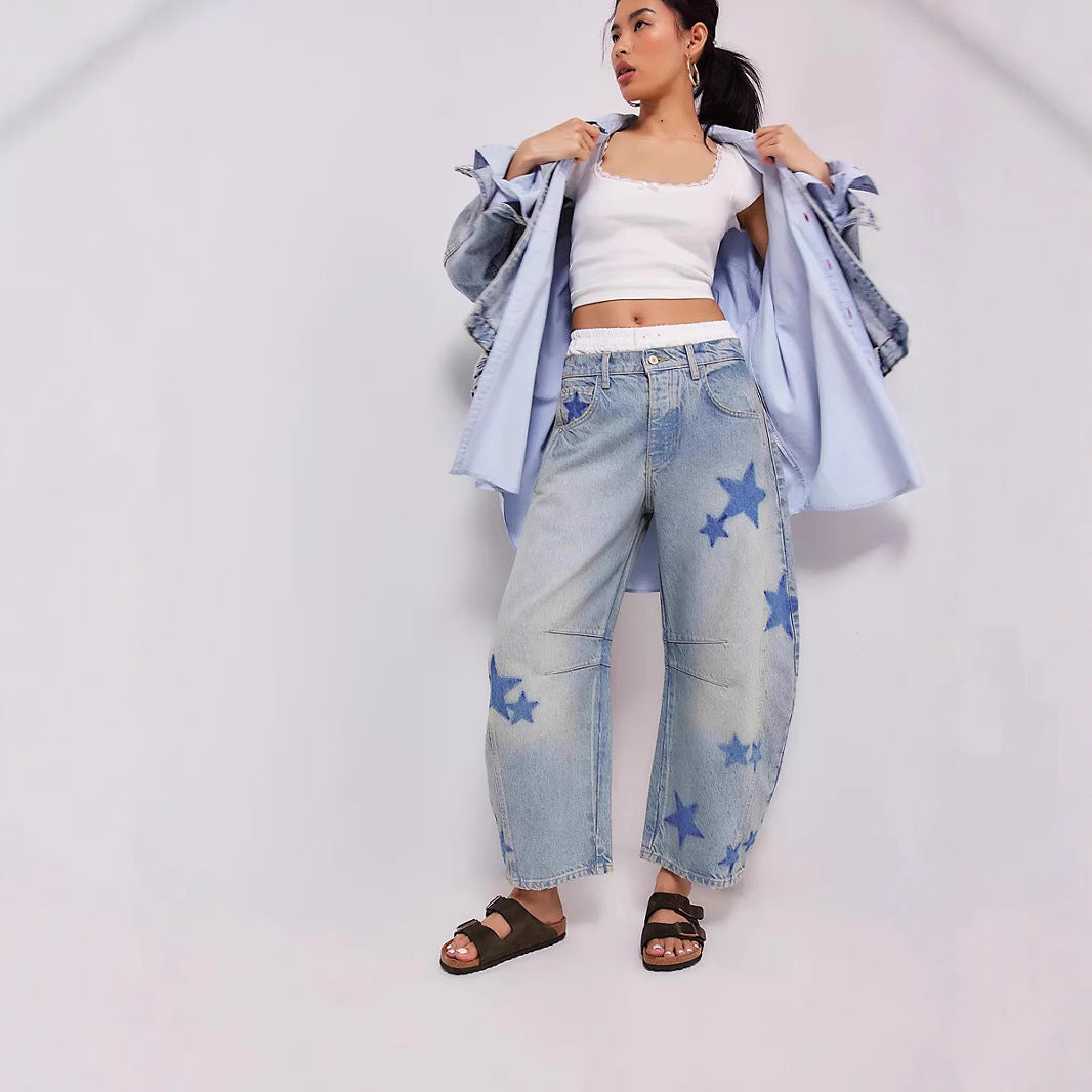 Women's Spring Casual Loose Mid Waist Tube-shaped Women's Jeans