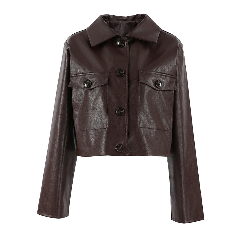 Women's Retro Leather Autumn Loose Slimming Locomotive Shorts
