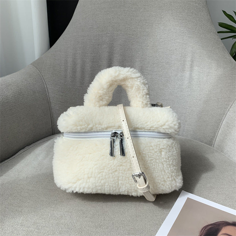 Women's Grain Wool Retro Portable Box Design Handbags