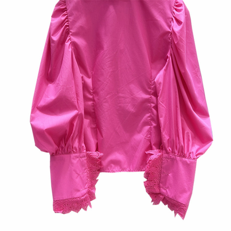 Women's French Style Classic Stitching Lace Pleated Blouses