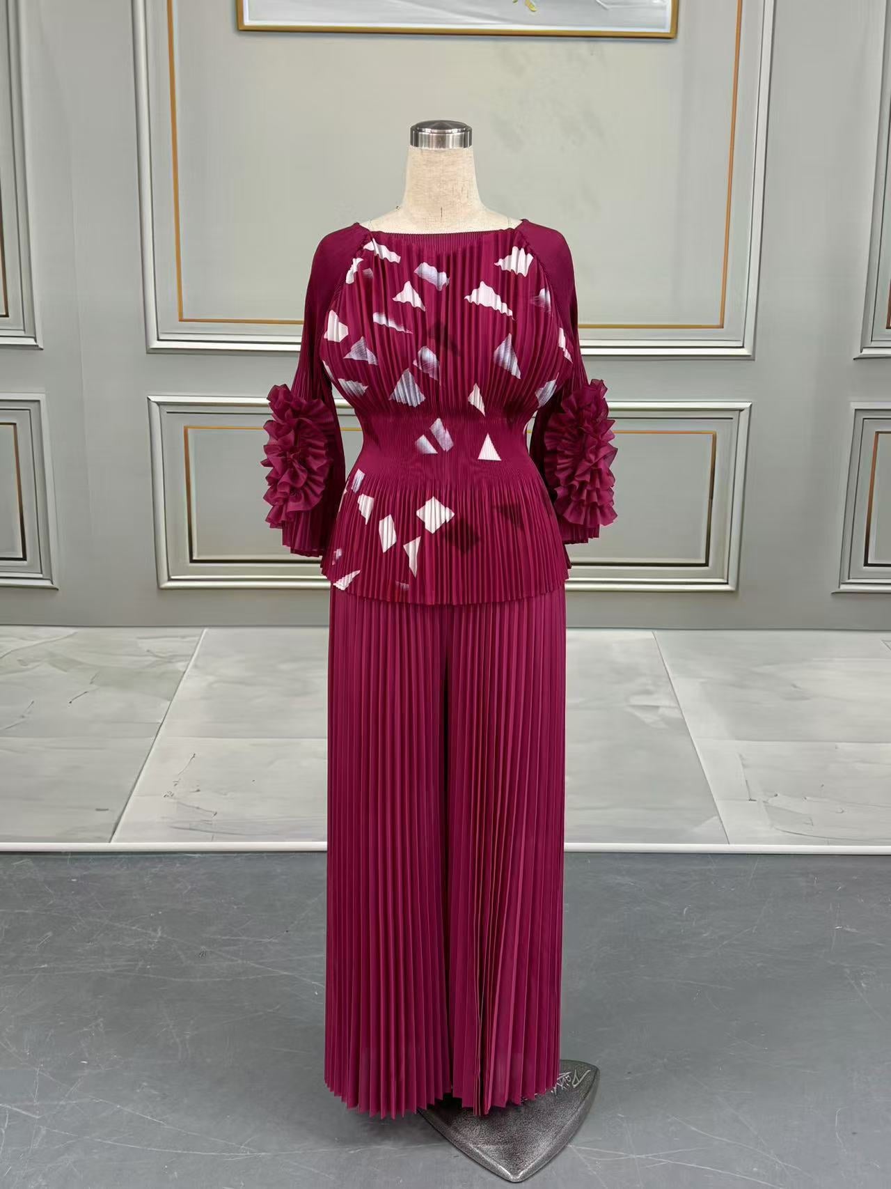 Women's Large Slimming High Sense Pleated Print Suits