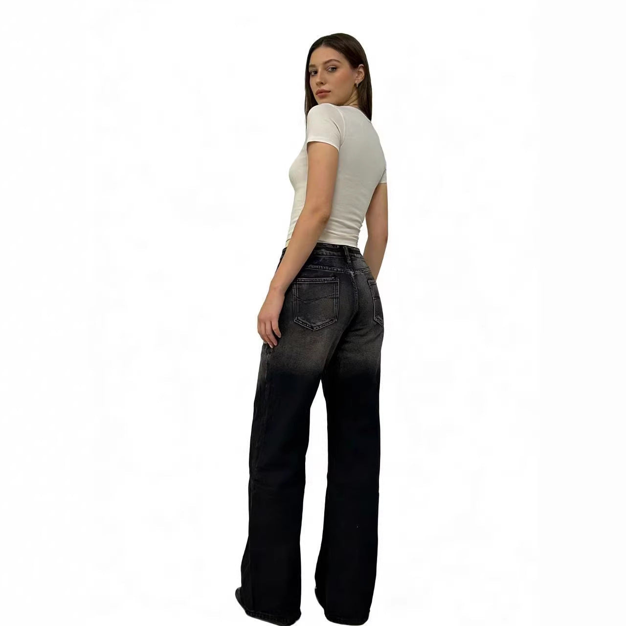 Women's Washed Gradient American Street Retro Loose Casual Jeans