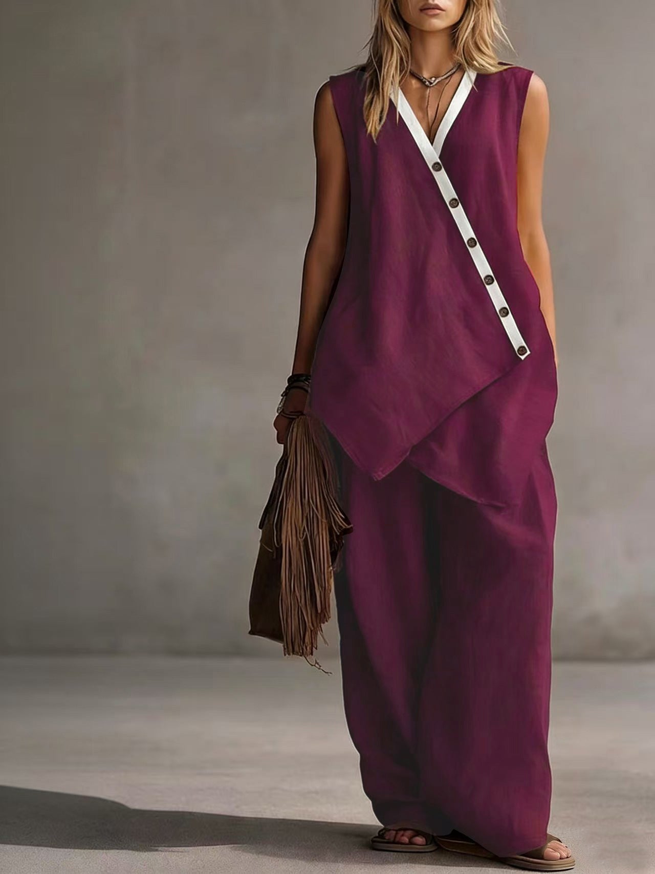 Popular Bohemian Irregular Button Wide Leg Suits