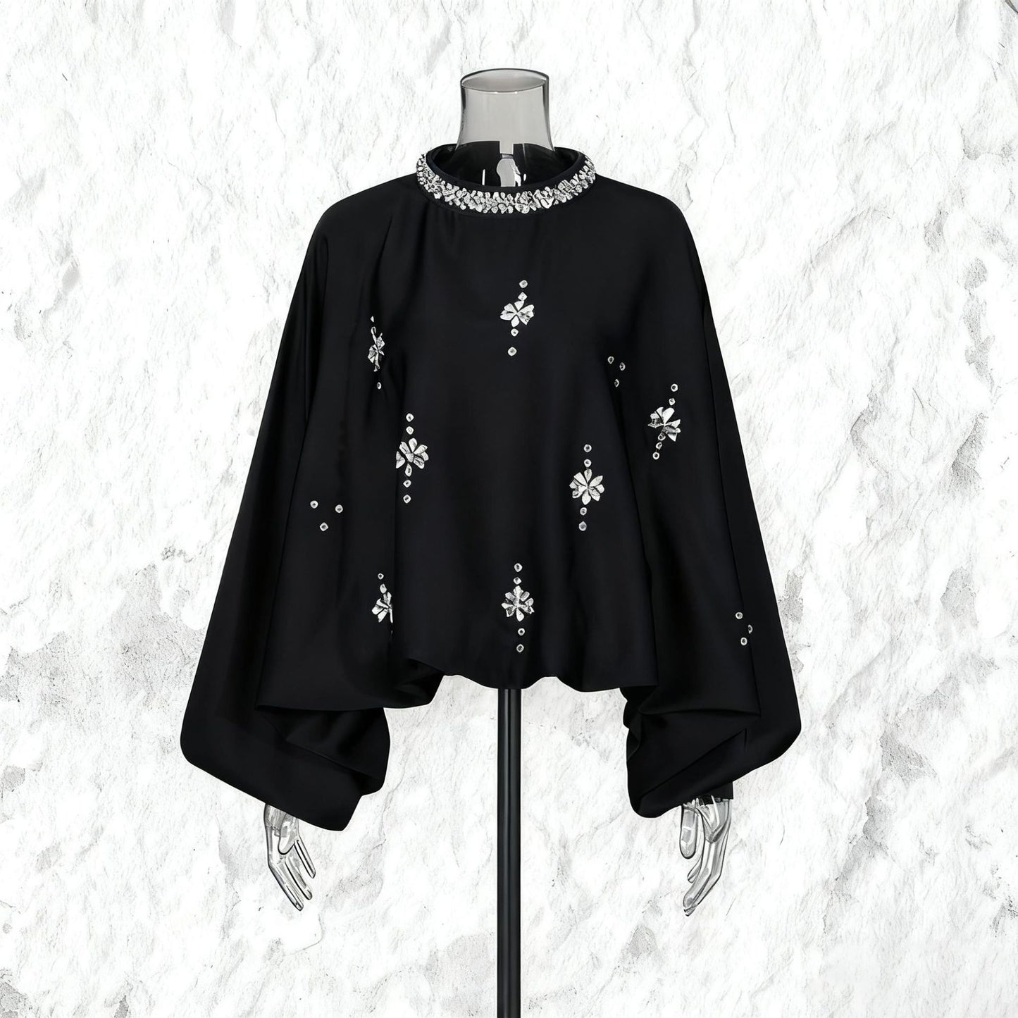 Vintage Style Design Round Neck Rhinestone Loose Blouses