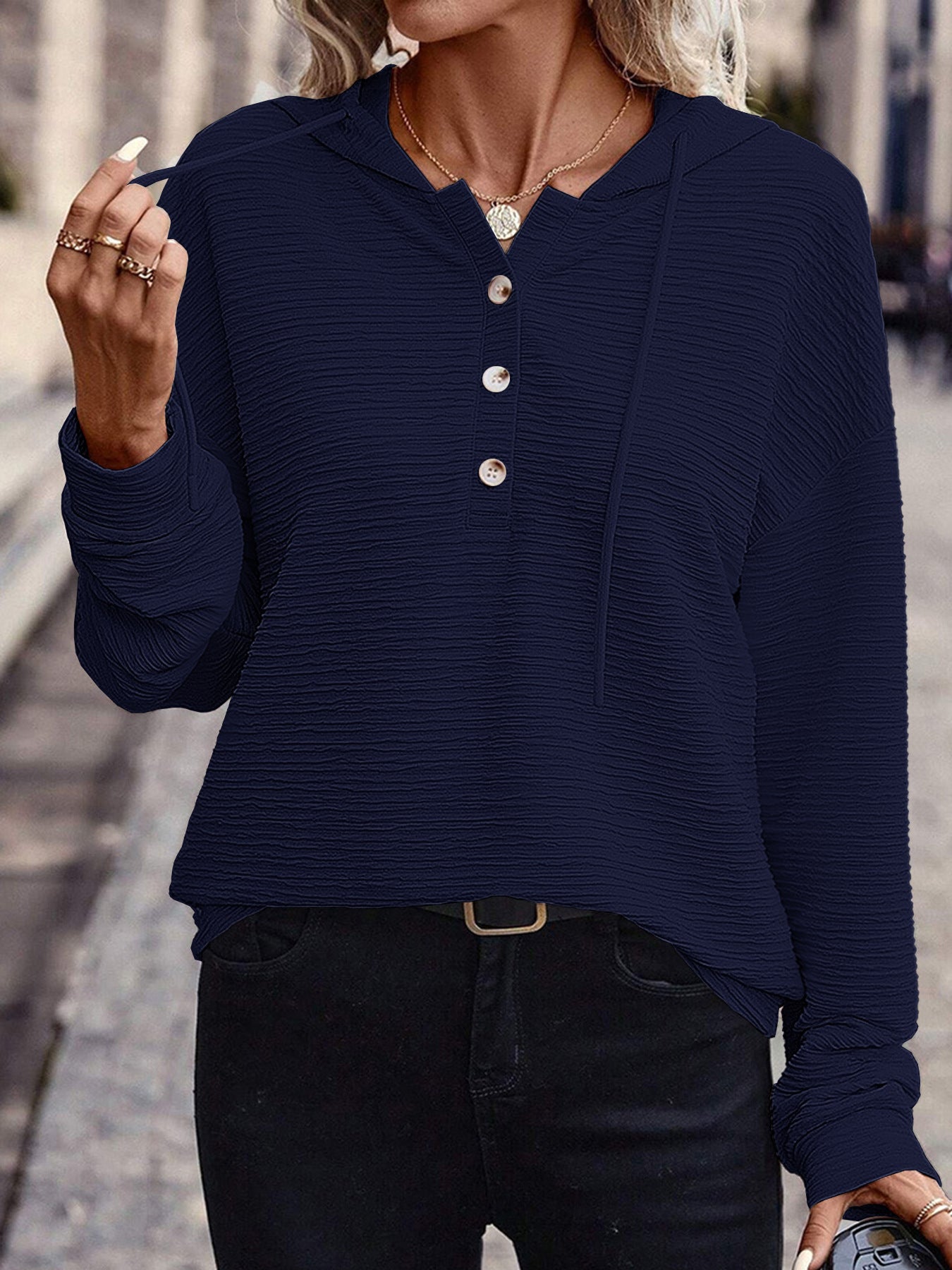 Solid Color Hooded Casual Black Dark Gray Women's Sweater, Sweater