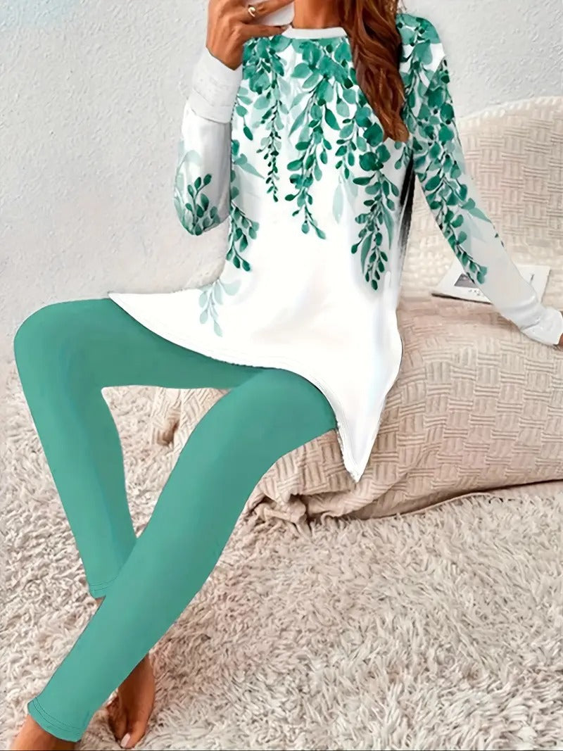 Print Ethnic Fashion Round Neck Long Suits