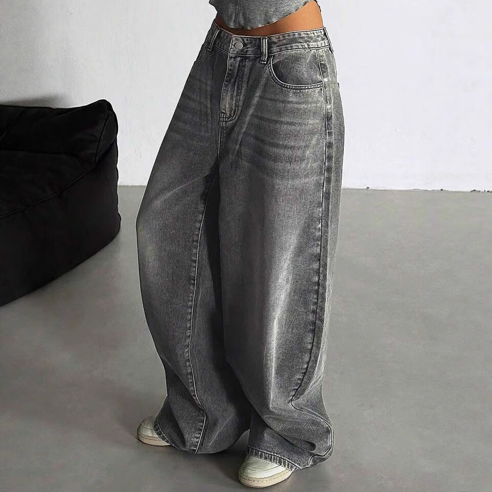 Fashion Retro Straight Loose High Waist Wide Leg Casual Trousers Women's Jeans