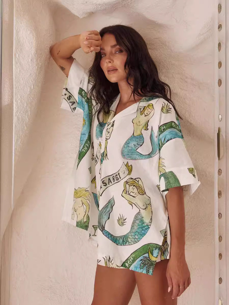 Classy Fashion Printed Linen Leisure Shirt Suits