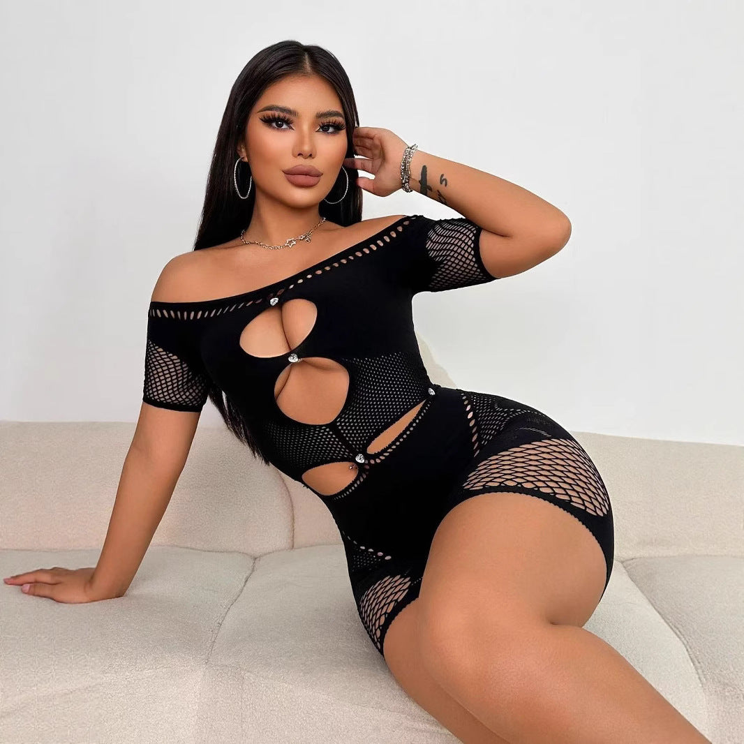 Women's Summer Hollow Sexy Sleeve Diamond Slim Women's Jumpsuit/clothing