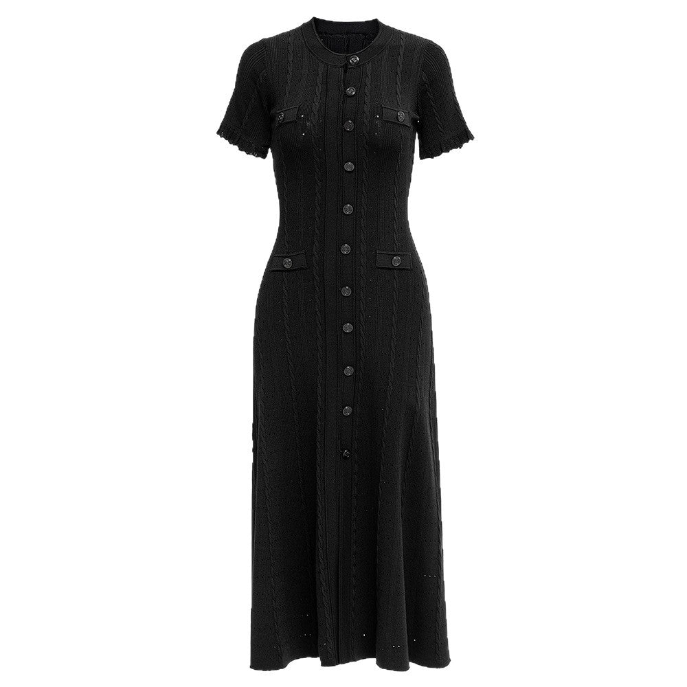 Knitted Round Neck Sleeve Long Dress Dresses