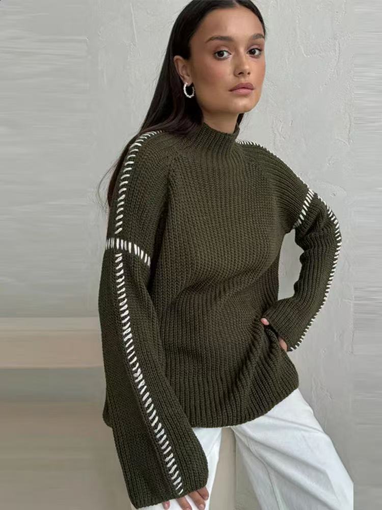 Women's Street Fashion High Collar Contrast Color Sweaters
