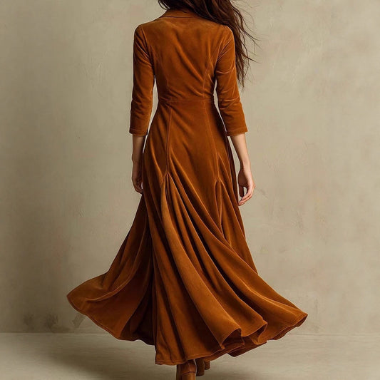 Women's Color Buttons Lapel Sleeve Maxi Dress Dresses