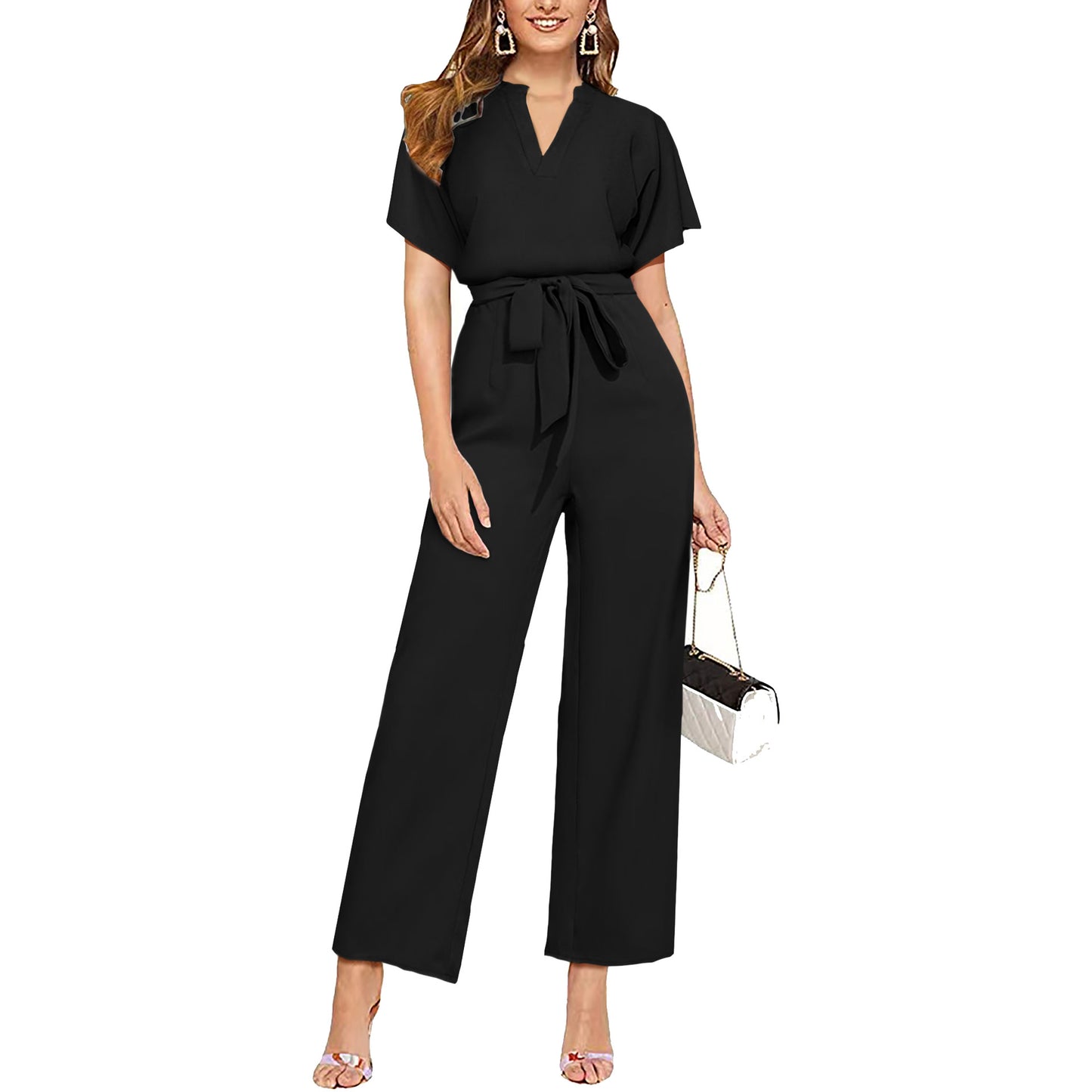 Charming Women's Summer Solid Color Belt Jumpsuits