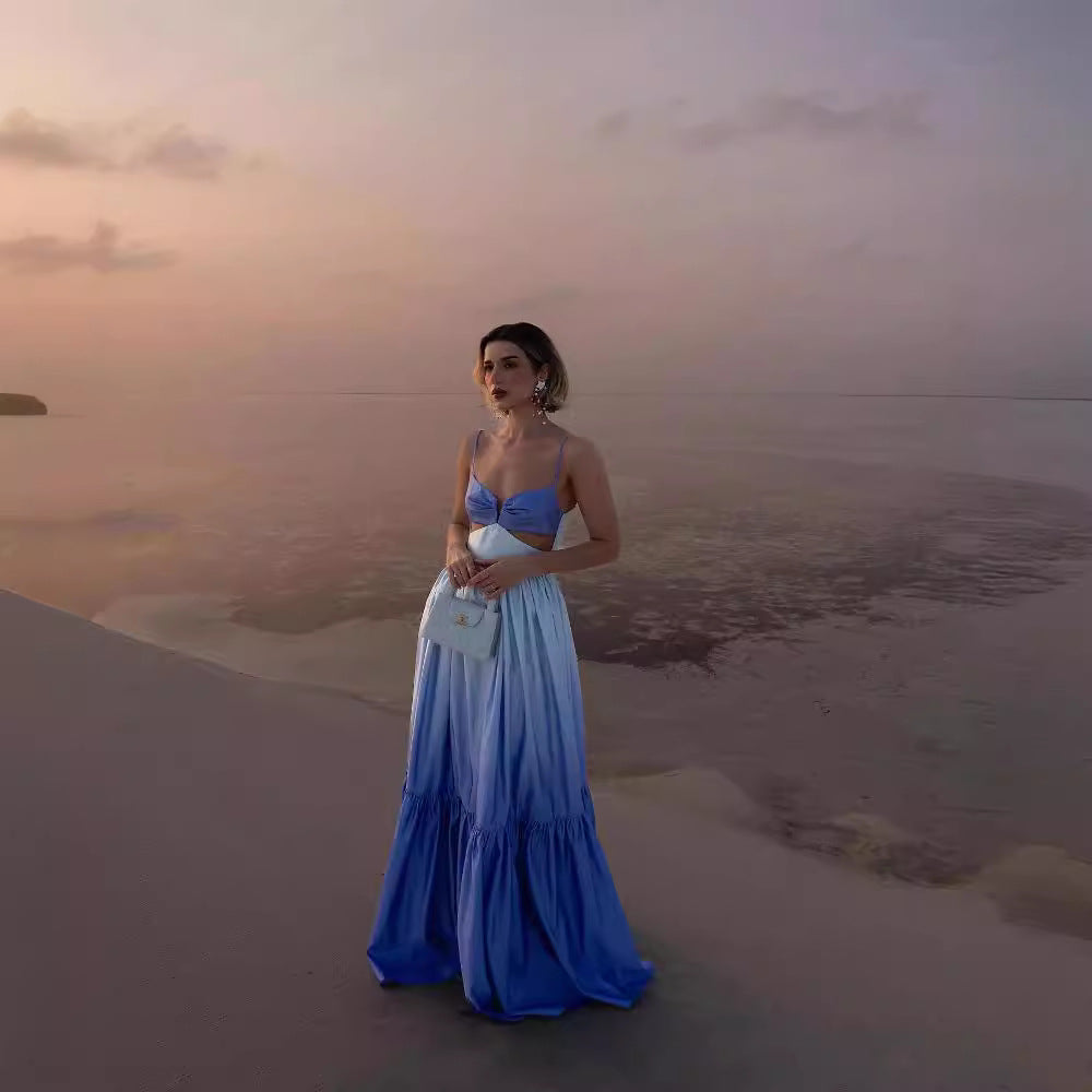 Summer Strap Gradient Color Backless Sleeveless Dress