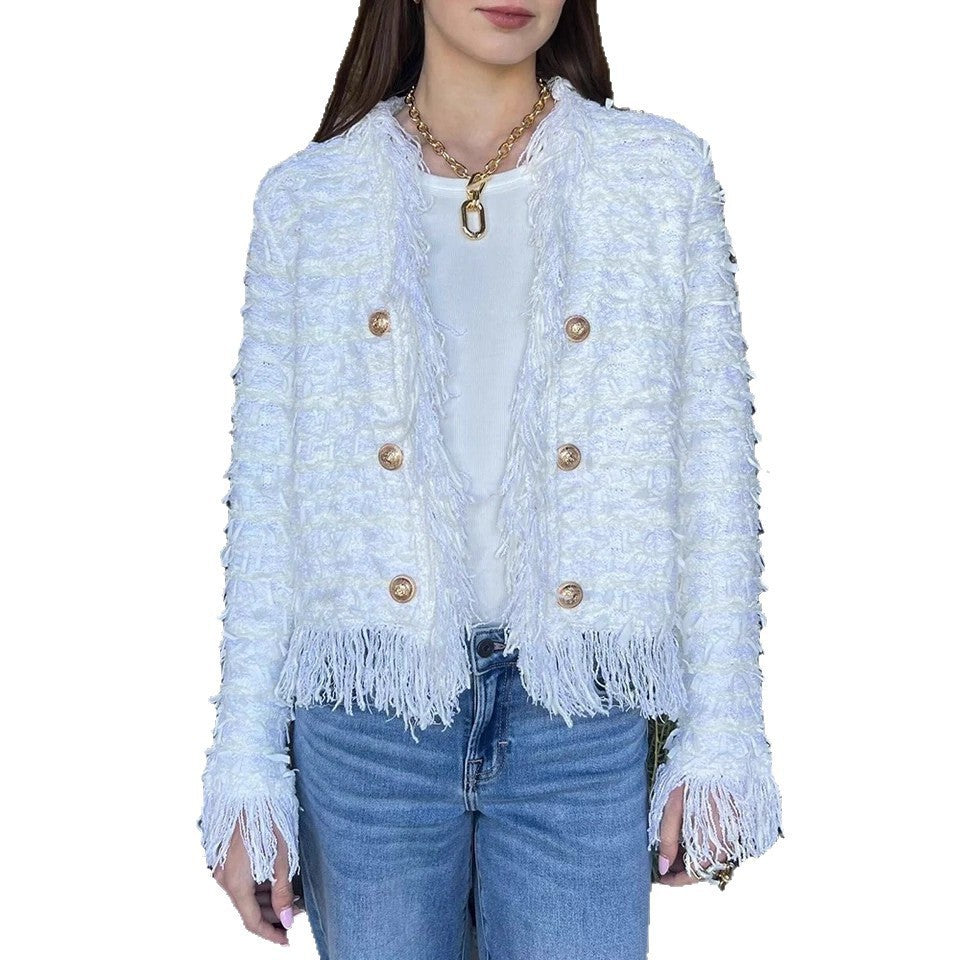 Stylish Elegant Style Tassel Metal Buckle Jackets