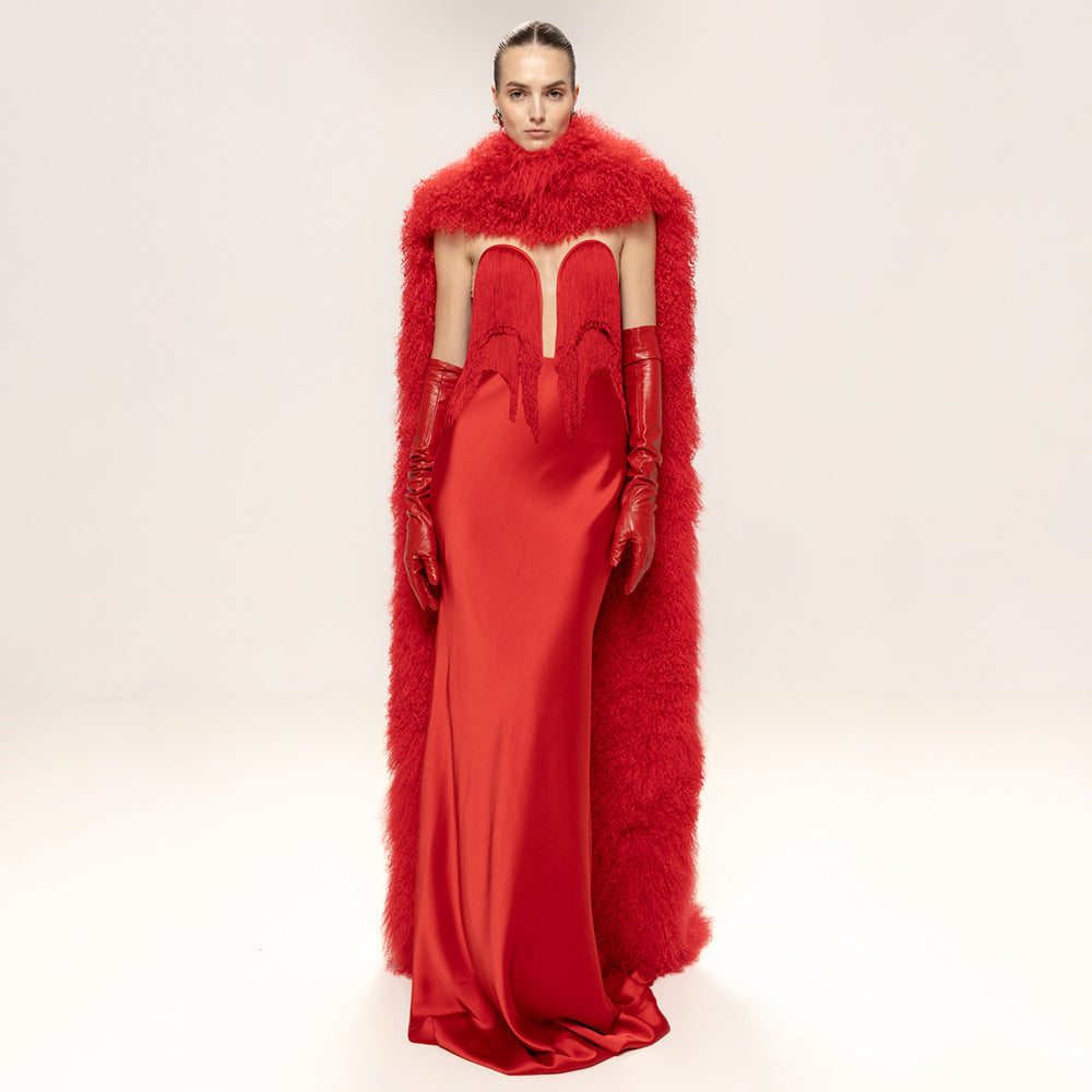 High-grade Red Waisted Long Dress High Dresses