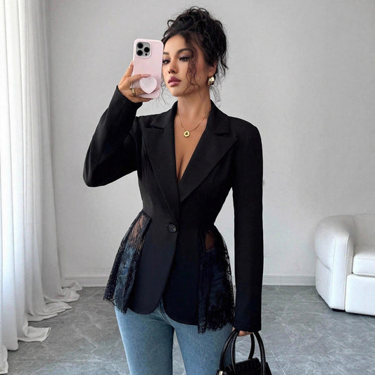 Women's Contrast Color Lace Waist Slim Fit Suits