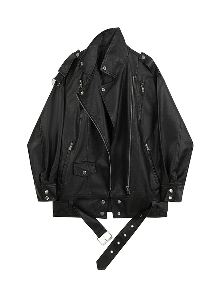Women's Mid-length Leather Korean Style Locomotive Jackets