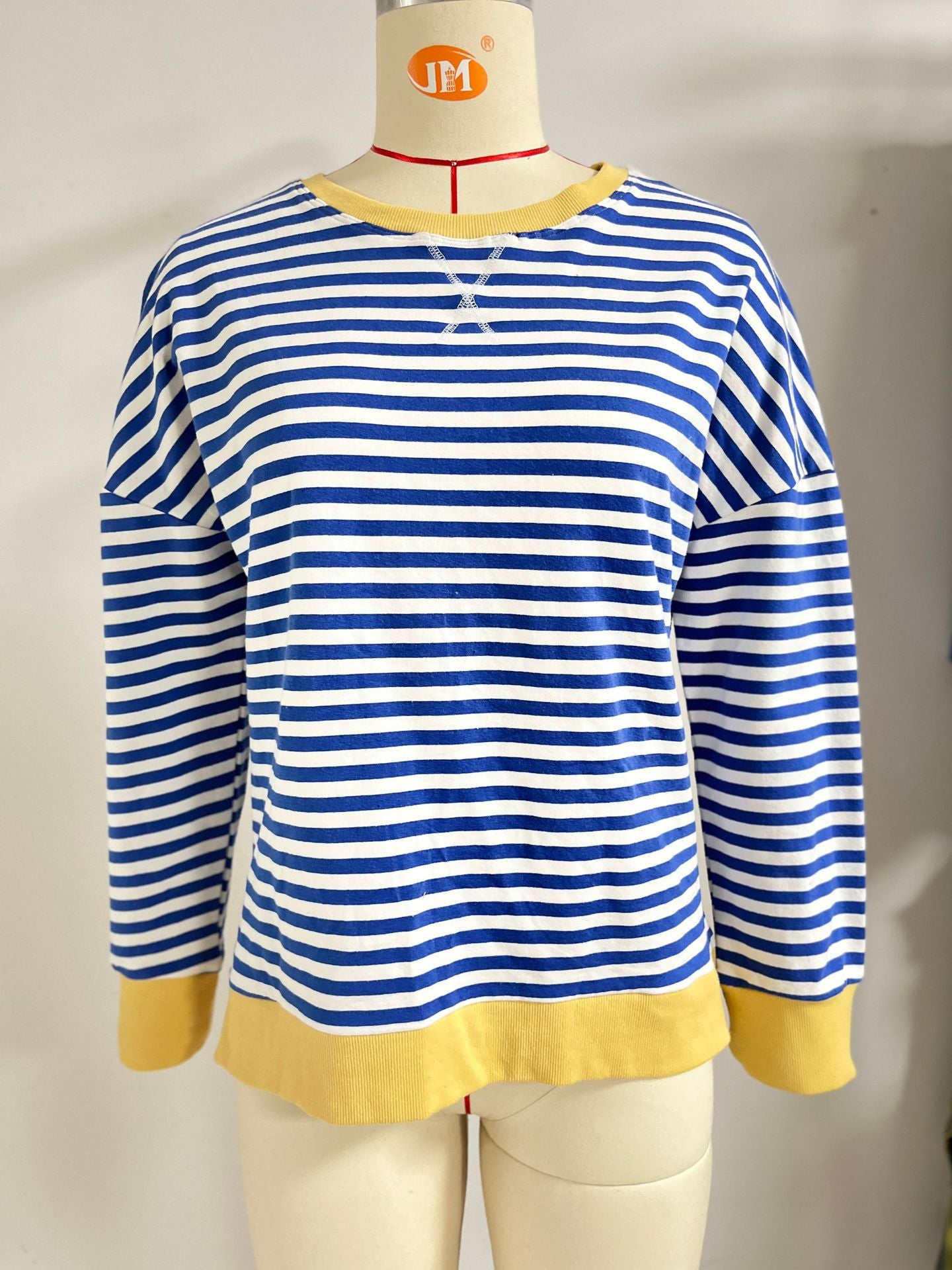 Women's Round Neck Split Long Sleeve Loose Striped Women's Sweater, Sweater