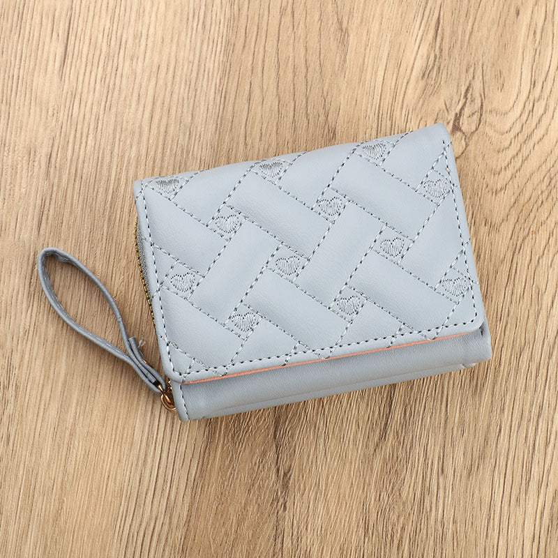 Women's Short Simple Embroidered Love Multiple Slots Ladies Wallets