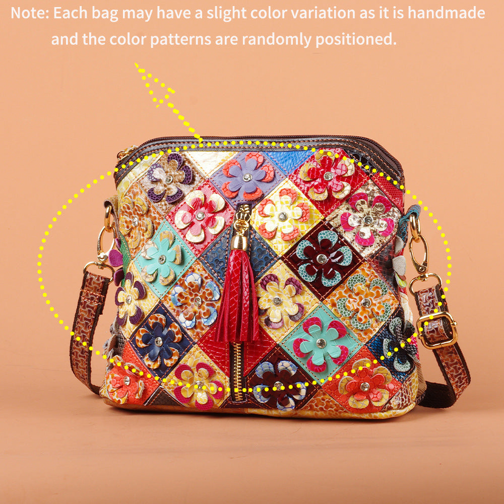 Women's Pattern Color Handmade Daily Personality Tassel Small Square Bags