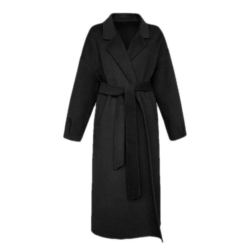 Women's Black Woolen Overcoat Mid-length Temperament Goddess Coats
