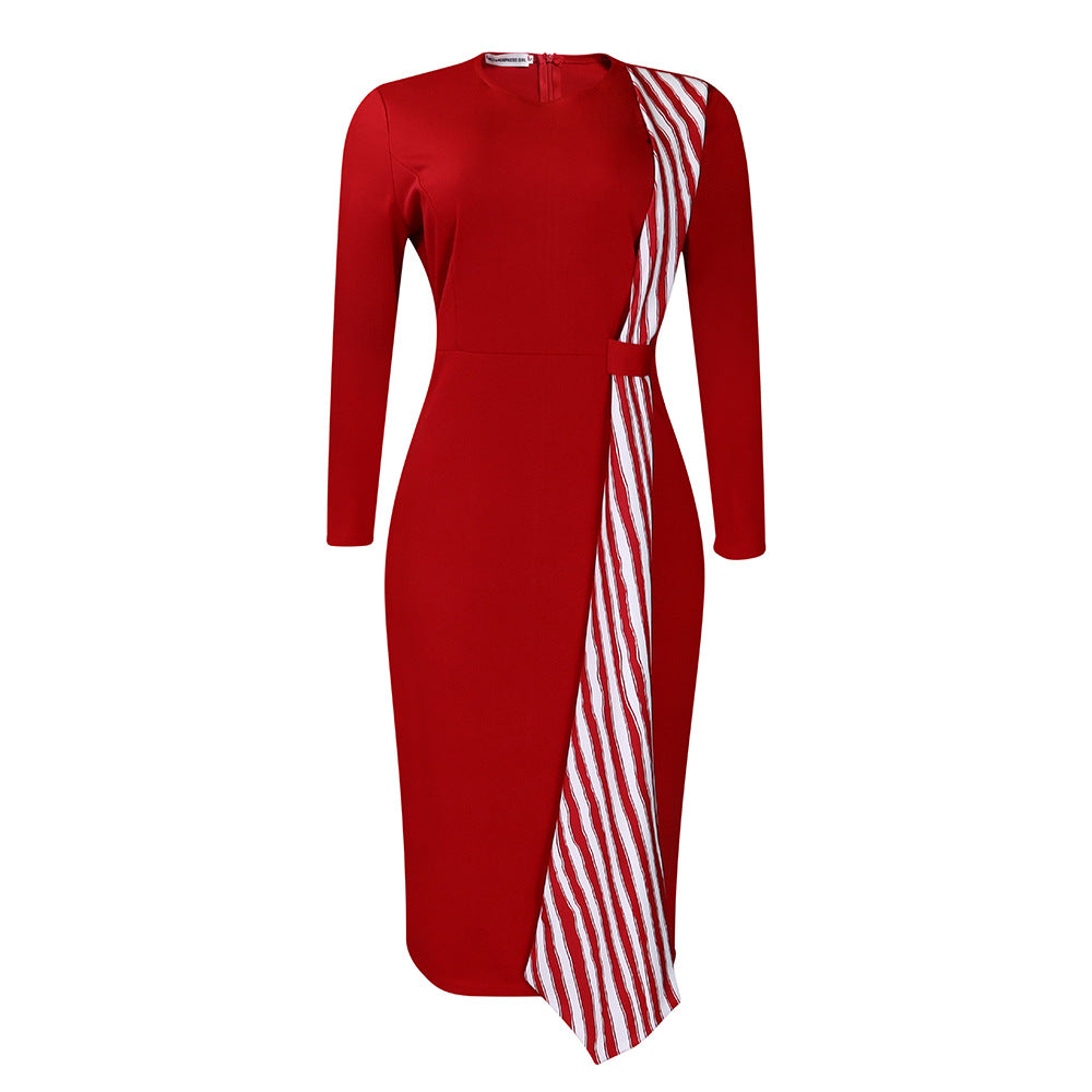 Women's African Graceful Fashionable Slimming Sheath Round Neck Dress