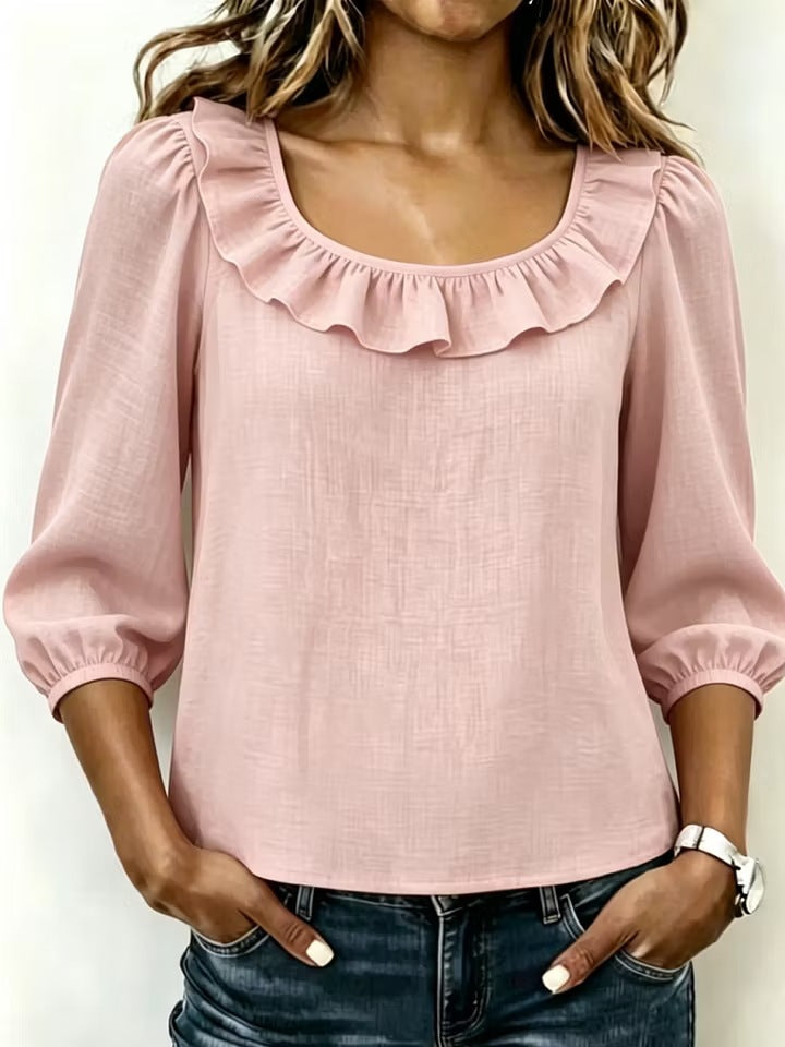 Women's Spring Fashion Simple Square Collar Versatile Women's T-shirt