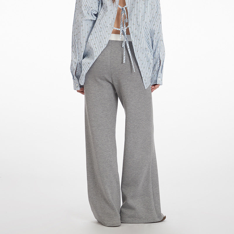 Women's Waist Straight Casual American Style Loose Wide Leg Pants