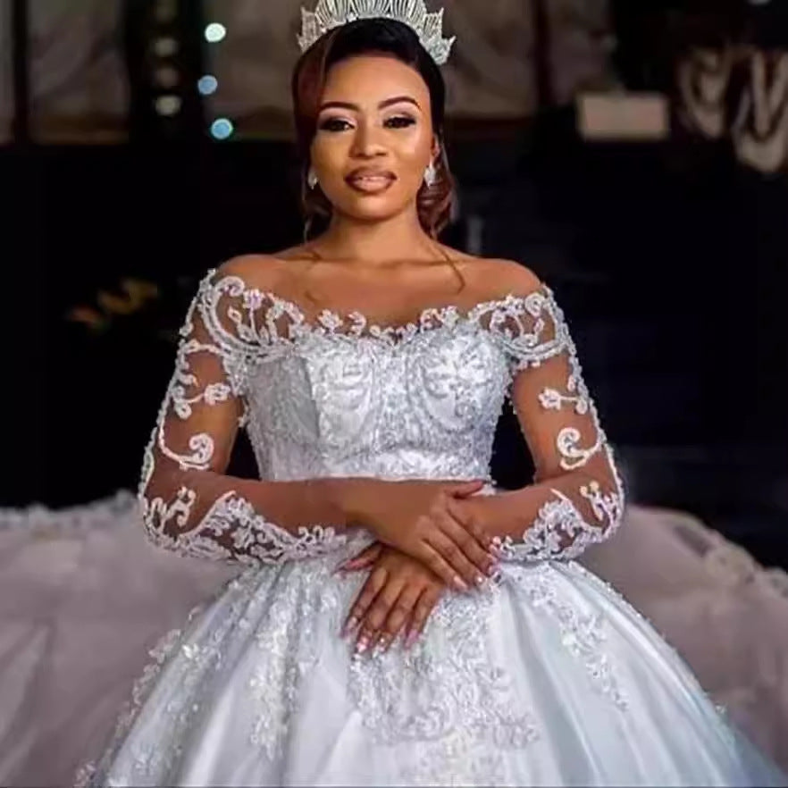 Screen Dress African Bridal Long Sleeve Diamond Decorations Wedding Dresses