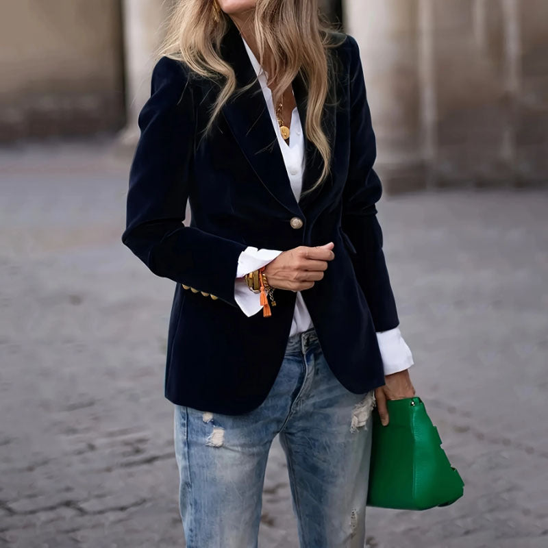 Women's Elegant Small Gold Veet Spring Blazers