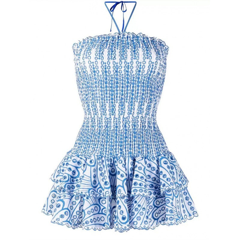 Sexy Bandeau Hollow Embroidered Cotton Stretch Dresses