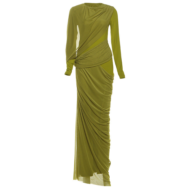 Women's Fit Fitted Waist Pleated Irregular Temperament Dresses