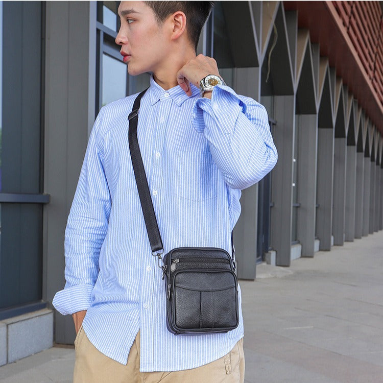 Men's Pretty Cowhide Leather Simple Computer Men's Waist Packs