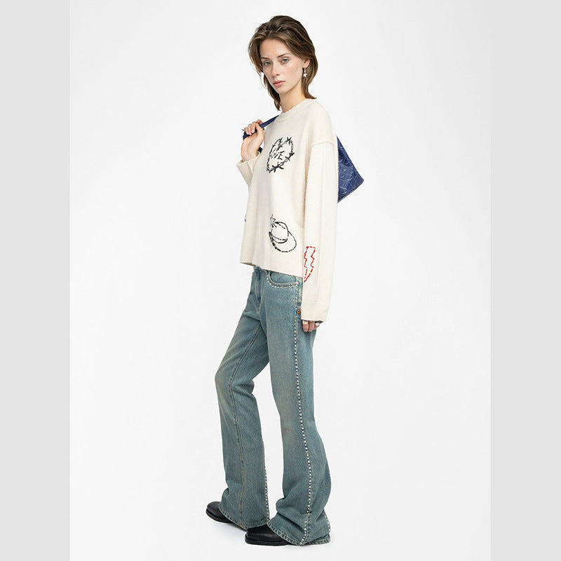 Women's French Niche Love Letter Pegasus Handmade Sweaters