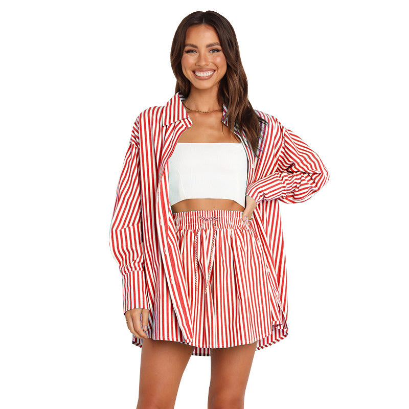 Women's Commute Casual Fashion Shirt Striped Long Suits