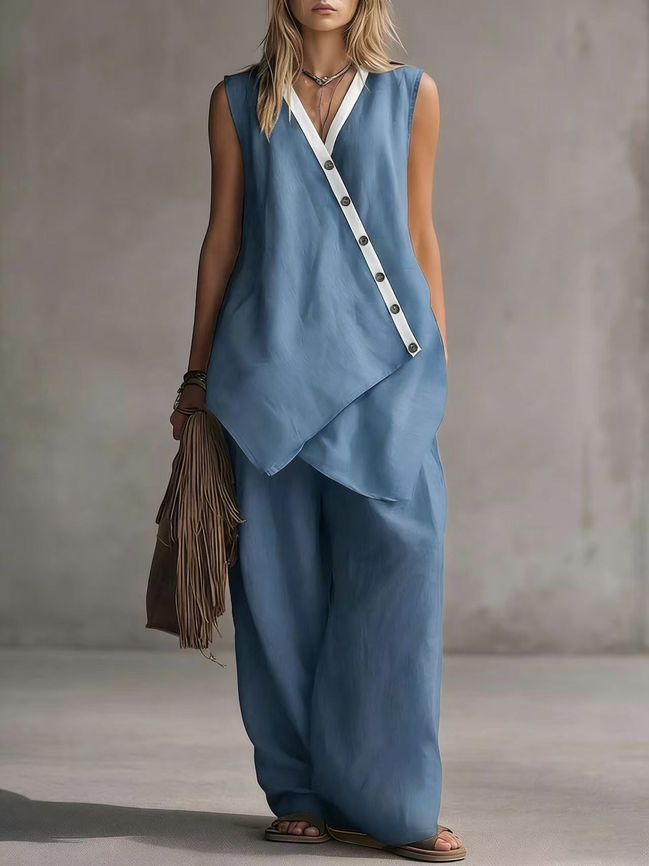 Popular Bohemian Irregular Button Wide Leg Suits