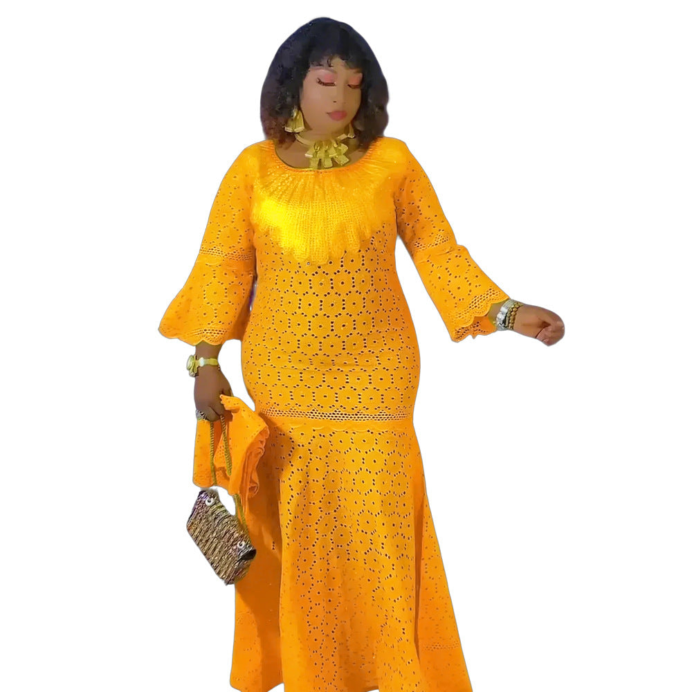 Women's African Wear Lace Long Robe Embroidered Dresses