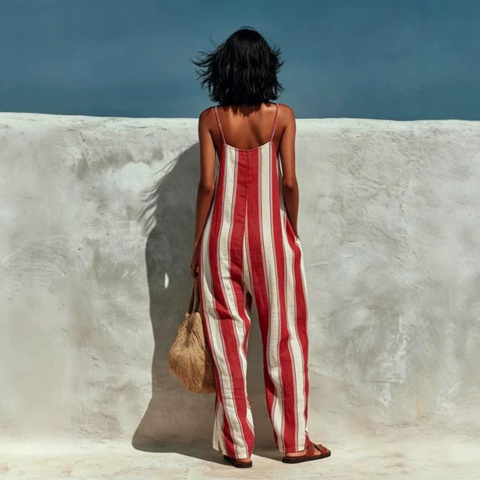 Women's Summer Striped Shoulder Strap Sleeveless Casual Women's Jumpsuit/clothing