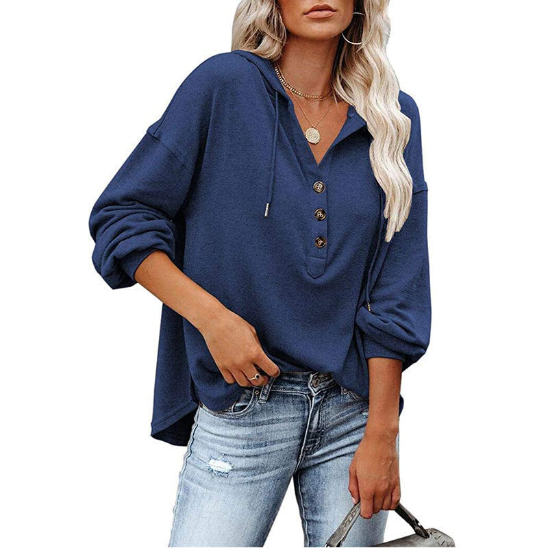 Loose-fitting Long Sleeves Buckle Batwing Sleeve Women's Sweater, Sweater
