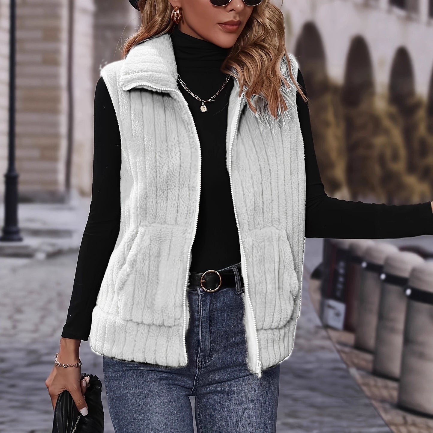 Women's Fashion Temperament Plush Solid Color Female Women's Vest