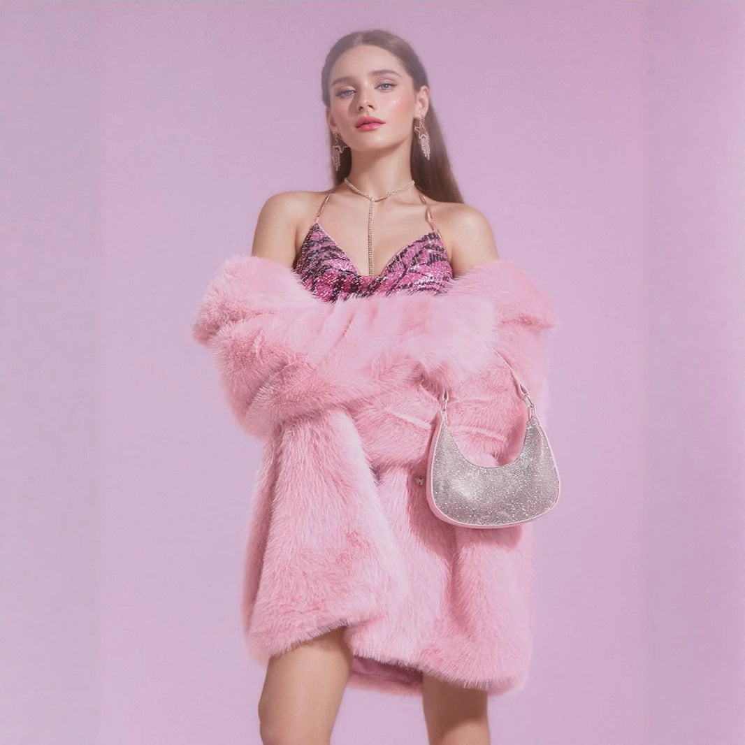 Women's Long Sleeve Lapel Faux Fur Pure Color Plus Size