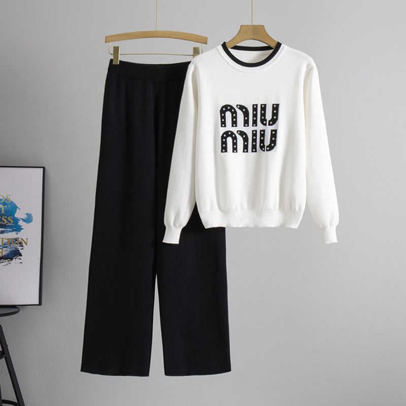 Women's Bead Long Sleeve High Waist Wide Suits