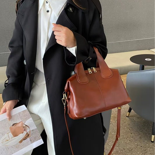 Women's Leather Cross First Layer Cowhide Boston Bags