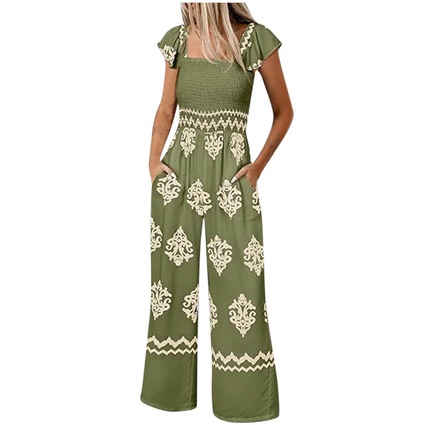 Women's Bohemian Suspender Vintage Printed Cover Sleeve Women's Jumpsuit/clothing