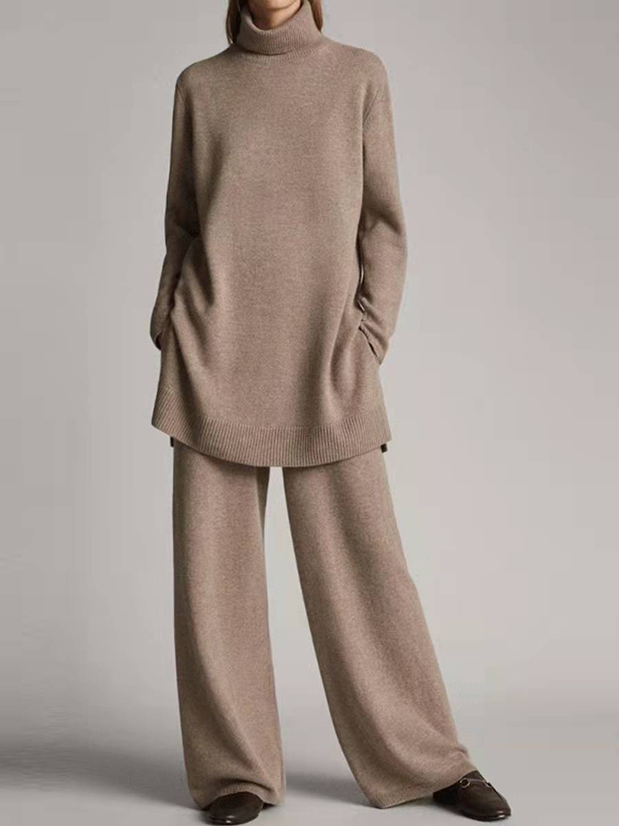 Knitted Solid Color High Collar Loose Suits