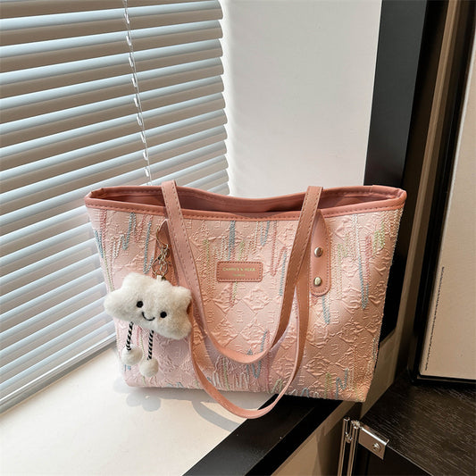 Women's Fashion Pure Color Trendy Embroidery Thread Leisure Commute Tote Bags