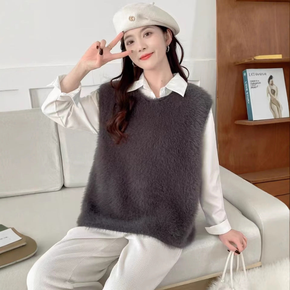 Women's Wool Sleeveless Knit Korean Bandage Dress Waistcoat Outer Vests