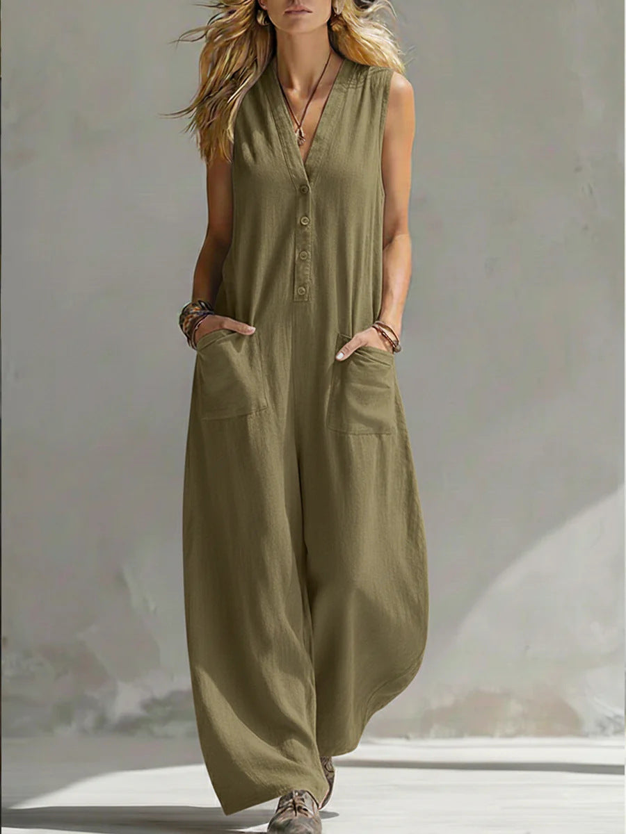 Cool Women's Casual Linen Cotton Sleeveless Women's Jumpsuit/clothing